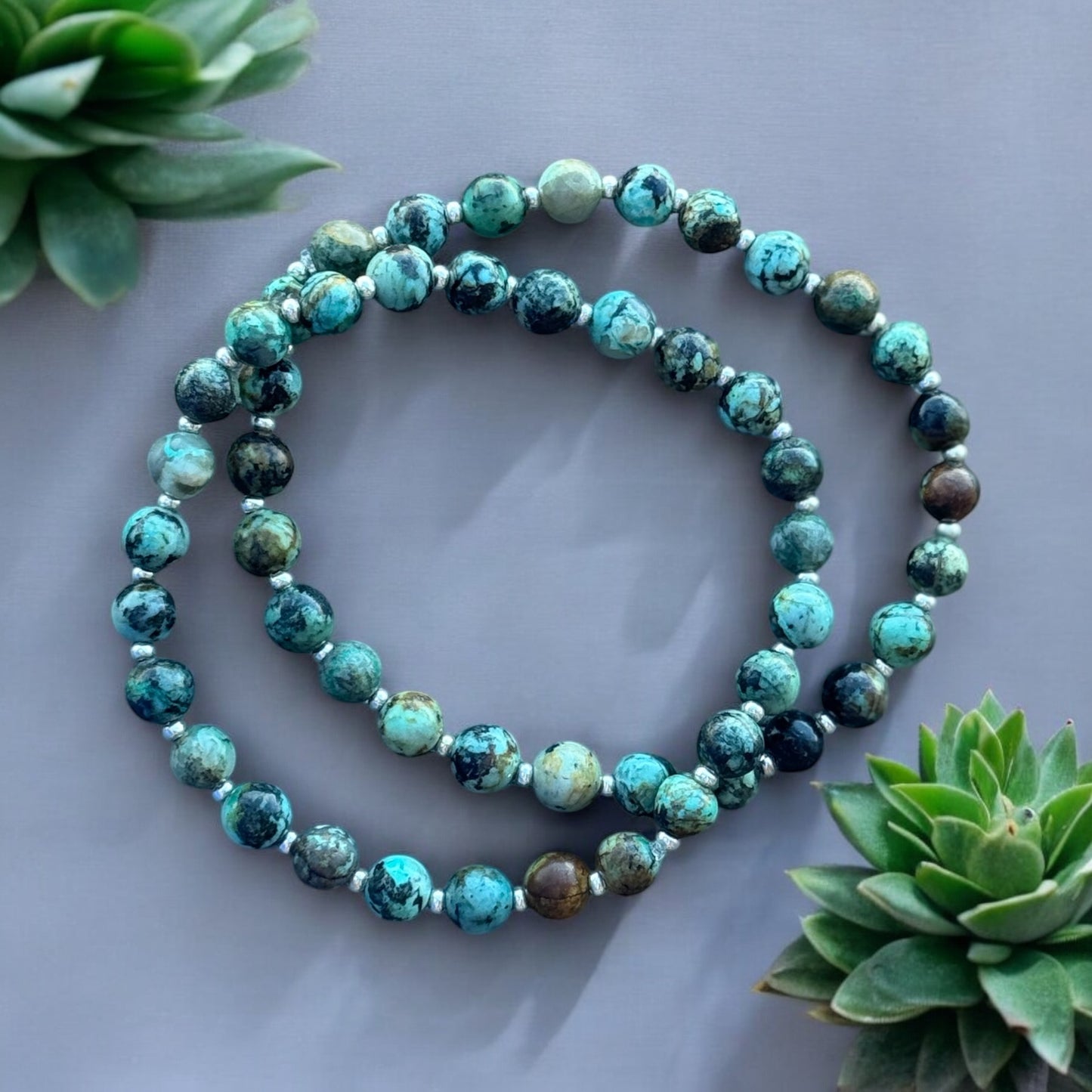 Natural African Turquoise 6mm Beaded Stretch Bracelet
