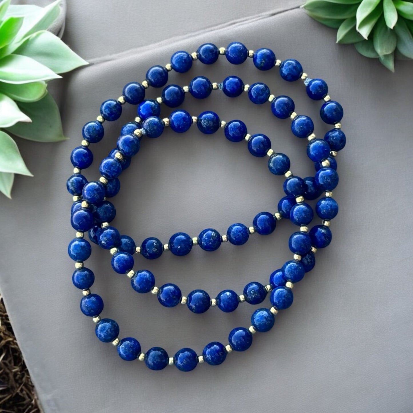 Natural Lapis Lazuli 6mm Beaded Stretch Bracelet
