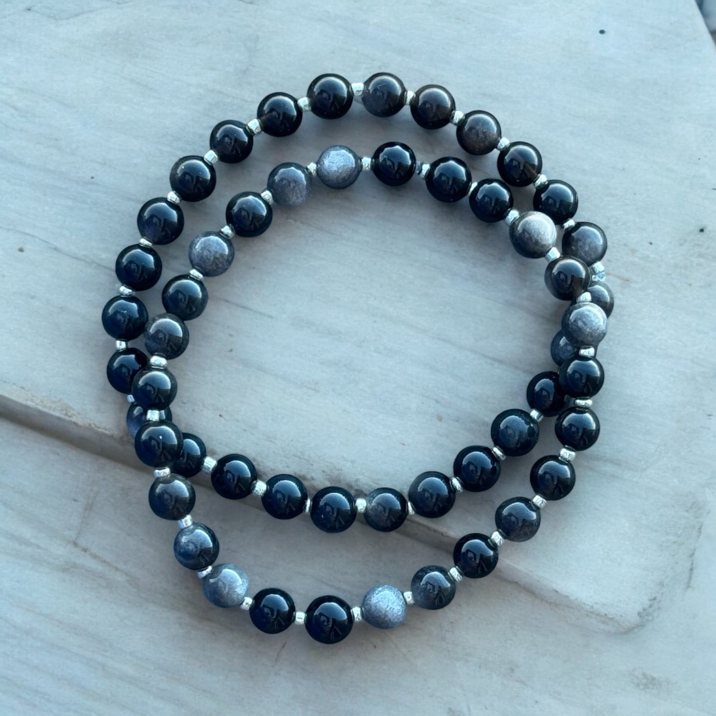 Silver Obsidian 6mm Beaded Stretch Bracelet
