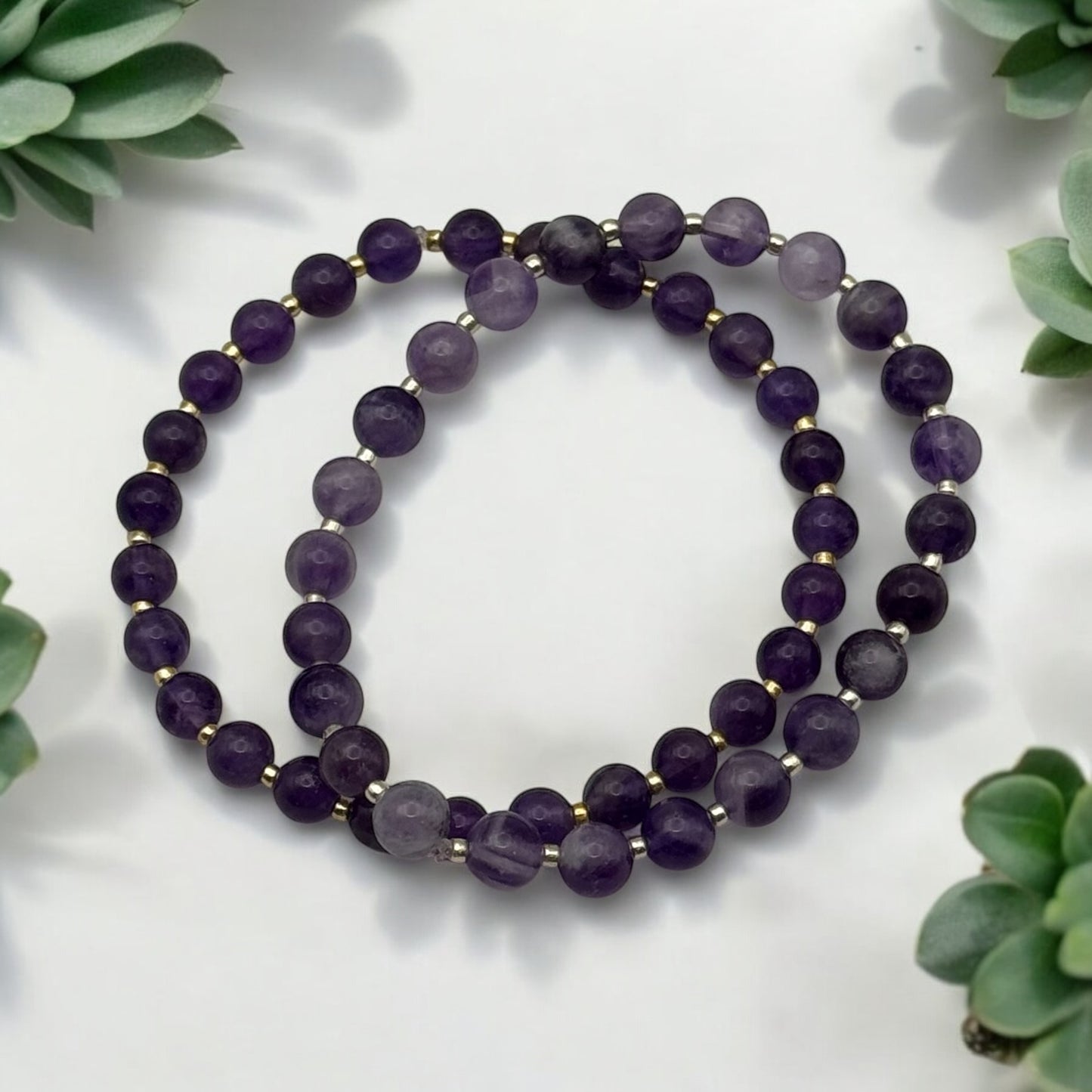Dark Amethyst 6mm Beaded Stretch Bracelet