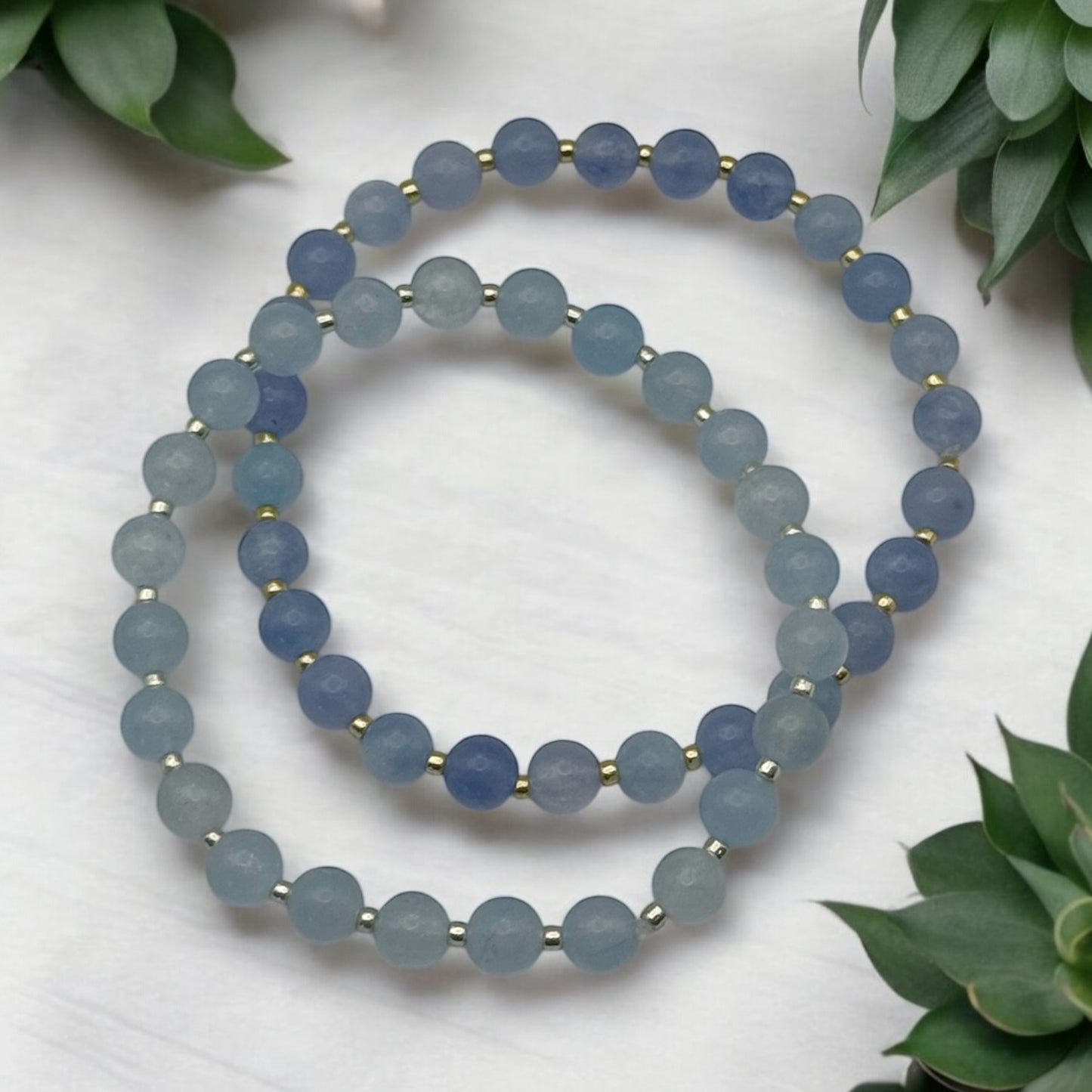 Natural Aquamarine 6mm Beaded Stretch Bracelet