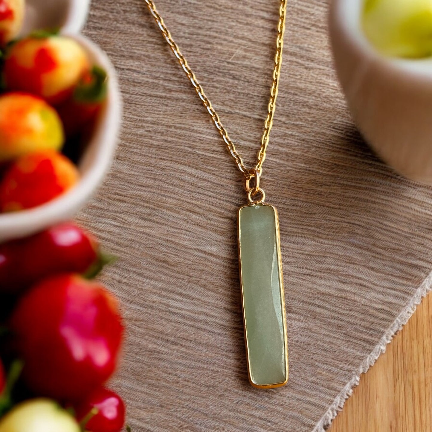 Green Aventurine Rectangle Pendant Necklace