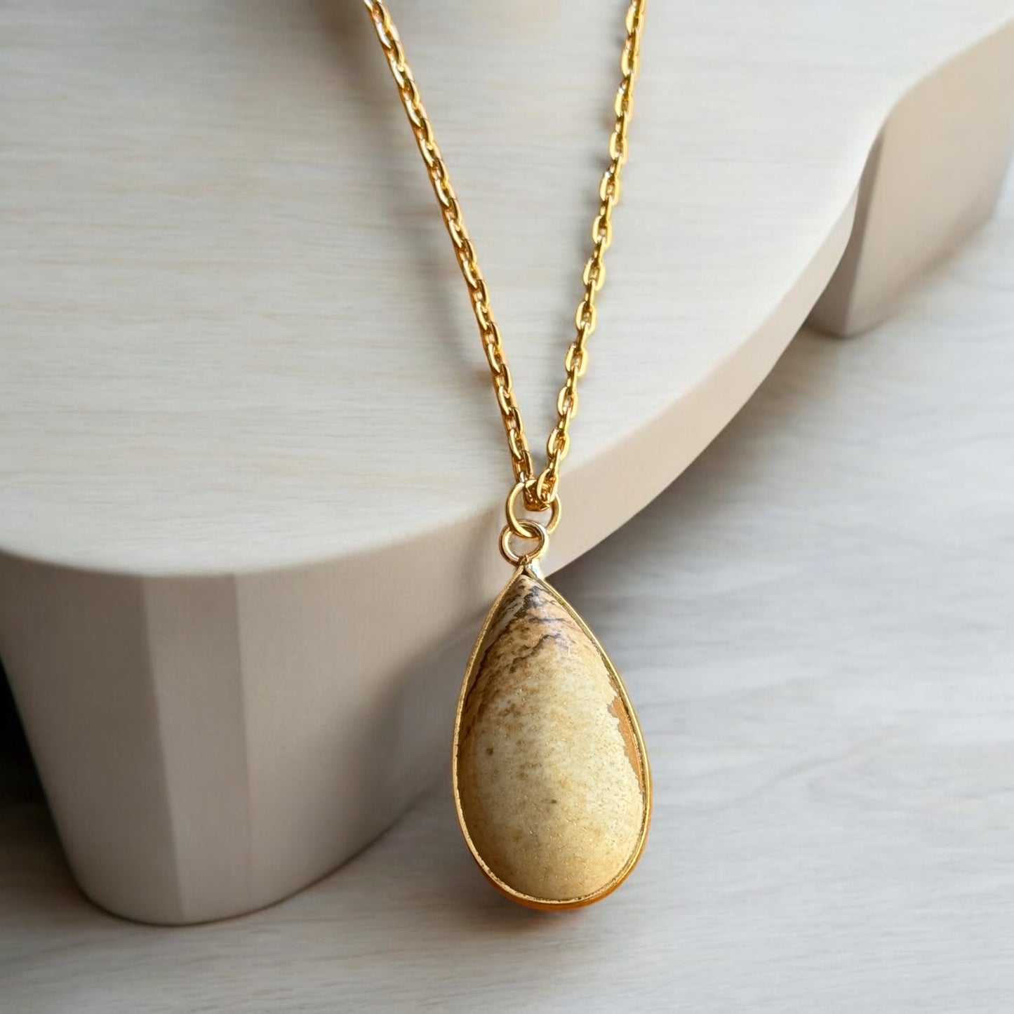 Picture Jasper Teardrop Pendant Necklace
