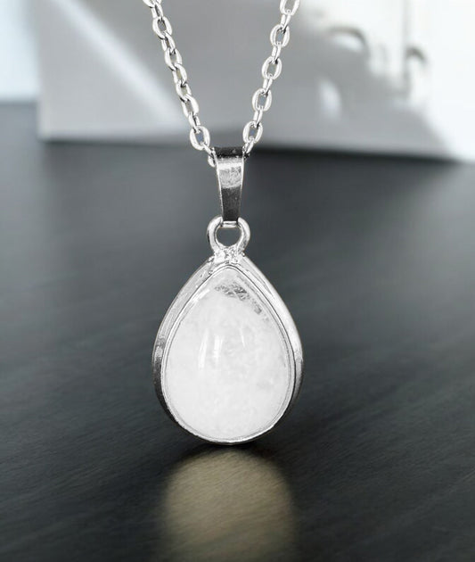 White Quartz Teardrop Pendant Necklace
