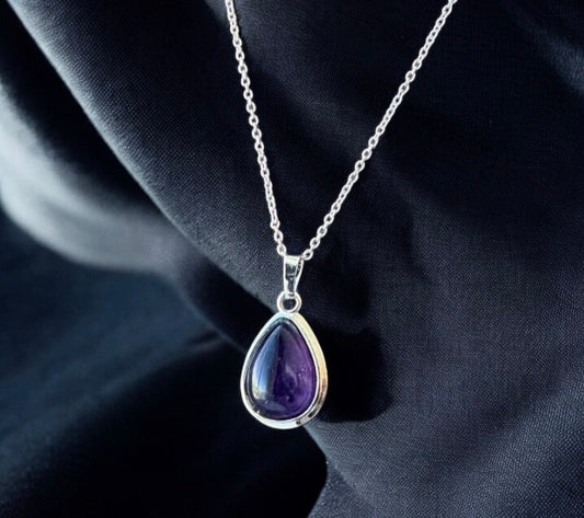 Dark Amethyst Teardrop Pendant Necklace